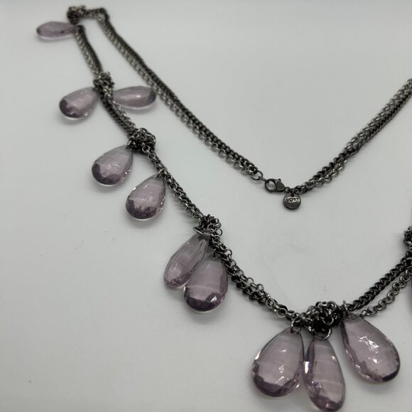 Loft Double Strand Necklace Purple Faceted Teardrop Silver-Tone Chain Vintage - Picture 4 of 15